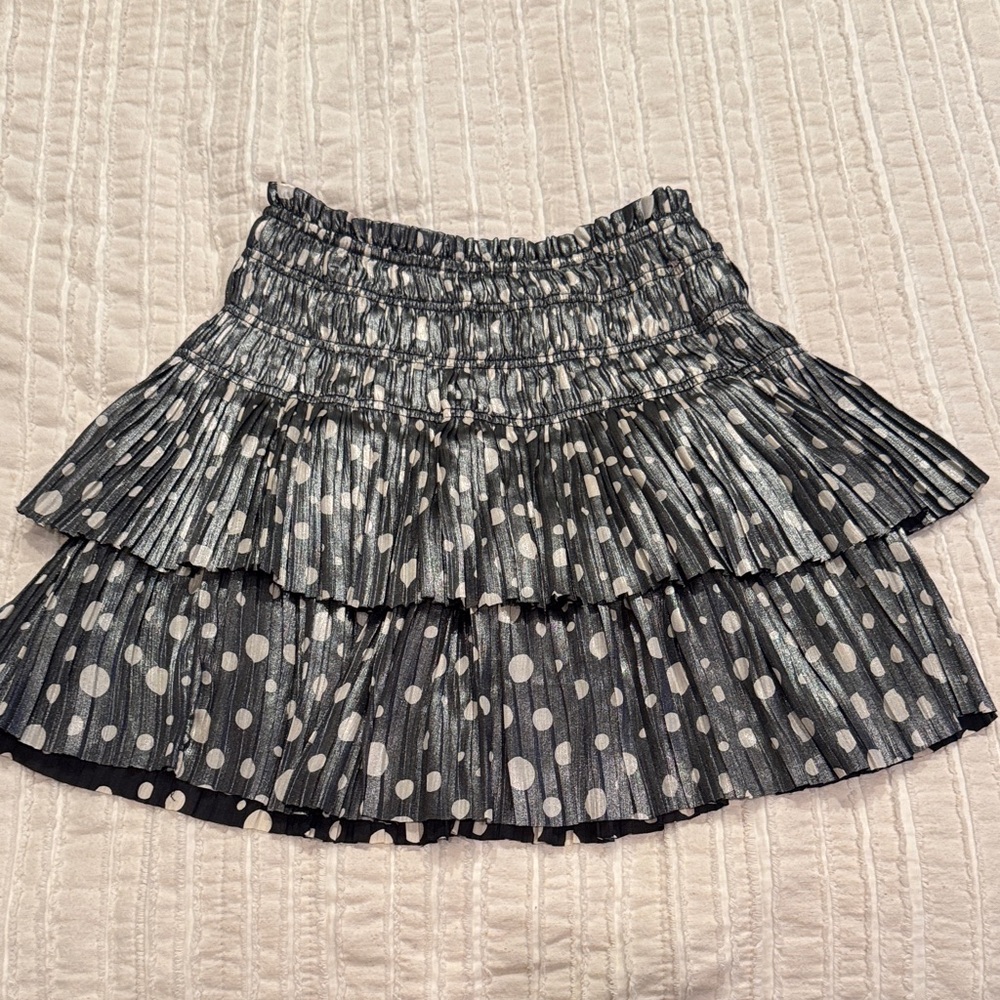 Current Air Black and White Metallic‎ Polka Dot Tiered Mini Skirt - XS